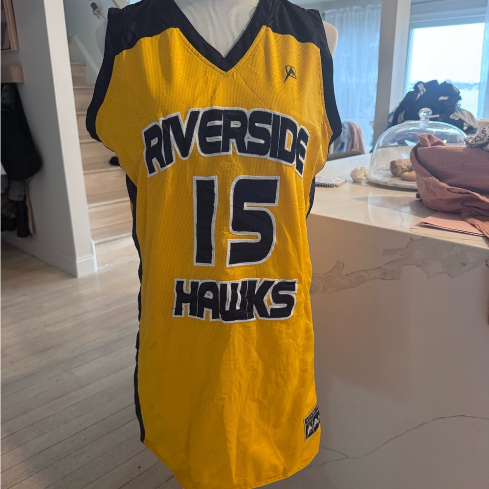 Riverside Hawks #15 Reversible Basketball Jersey AGAME Yellow White Adult L